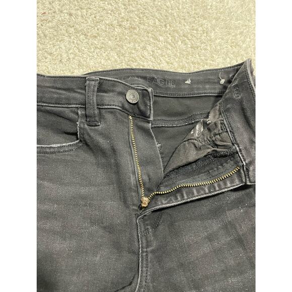 American Eagle Sz 0 Stretch Hi Rise Straight Leg Distressed Raw Hem Jeans Black - Picture 5 of 11